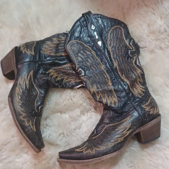 Corral Women's Boot Brown Black Size 9.5 Wing & Cross Leather - Picture 1 of 10